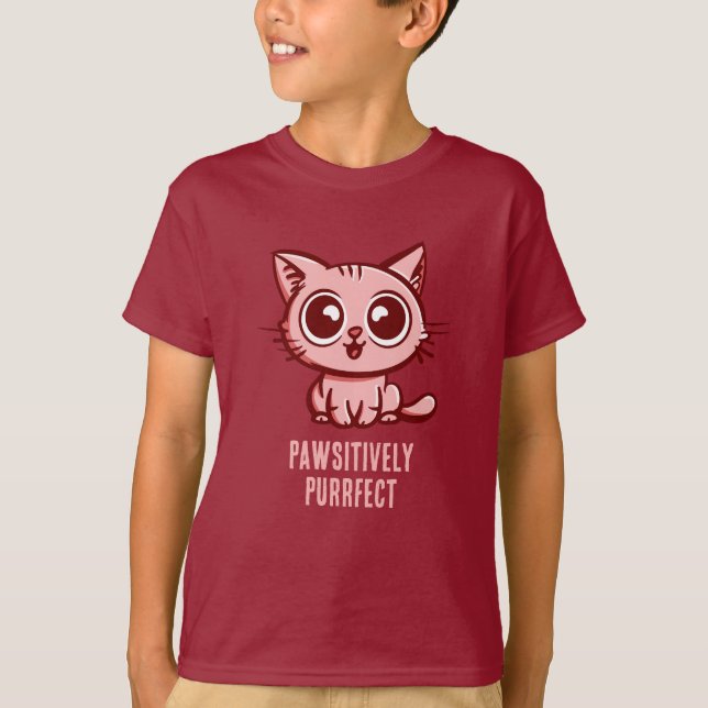 Pawsitive Purrect, vacker Manga Kitten T Shirt (Framsida)