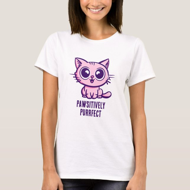 Pawsitive Purrect, vacker Manga Kitten T Shirt (Framsida)