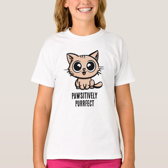 Pawsitive Purrect, vacker Manga Kitten T Shirt (Framsida)