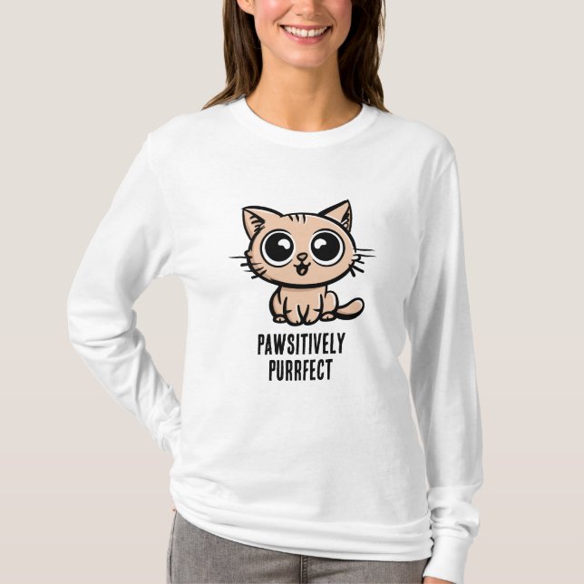 Pawsitive Purrect, vacker Manga Kitten T Shirt (Framsida)