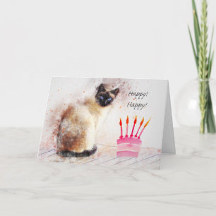 Pawsitive Purrfect Birthday, Siamese Cat, Cake Kort