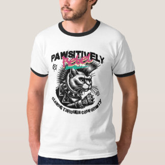 Pawsitive Rebel: Punk Sten Cat Mohawk Anarchy T Shirt