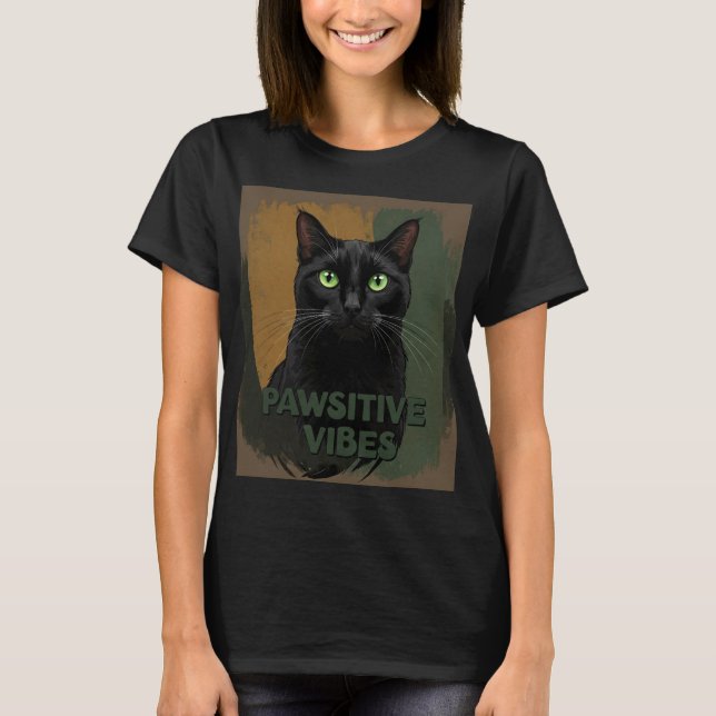 Pawsitive vibes black cat T-Shirt (Framsida)