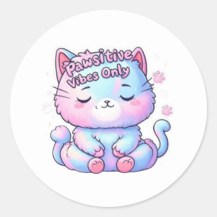 Pawsitive Vibes Endast medittive Cat Sticker Runt Klistermärke
