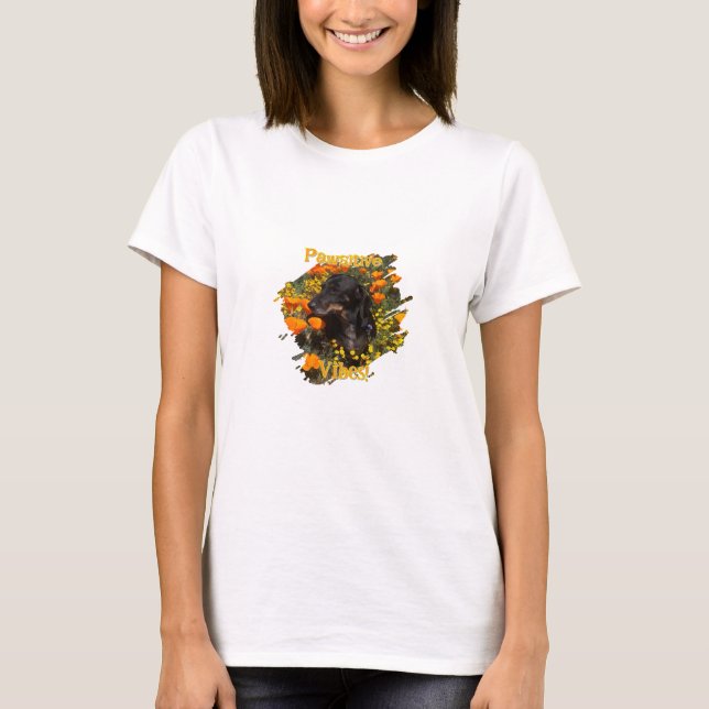 Pawsitive Vibes Flower Dachshund T Shirt (Framsida)