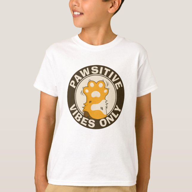 Pawsitive vibes only Cute Cat Paw Funny Pun T Shirt (Framsida)