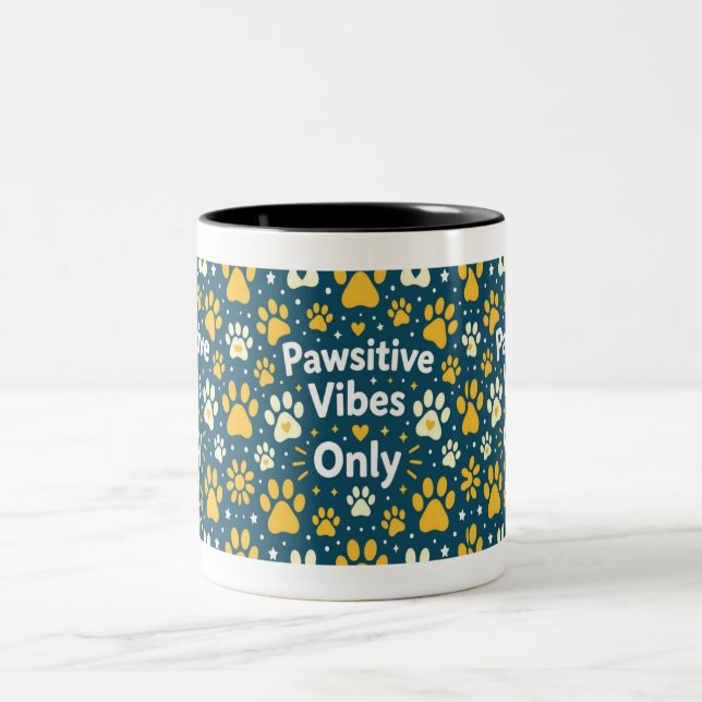 Pawsitive Vibes Only Dog Paw Print Coffee Mug  Två-Tonad Mugg (Center)
