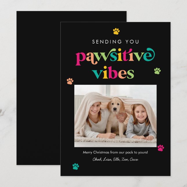 Pawsitive Vibes Redigerbar Färg Julkort för Husdju (Fram/baksida)