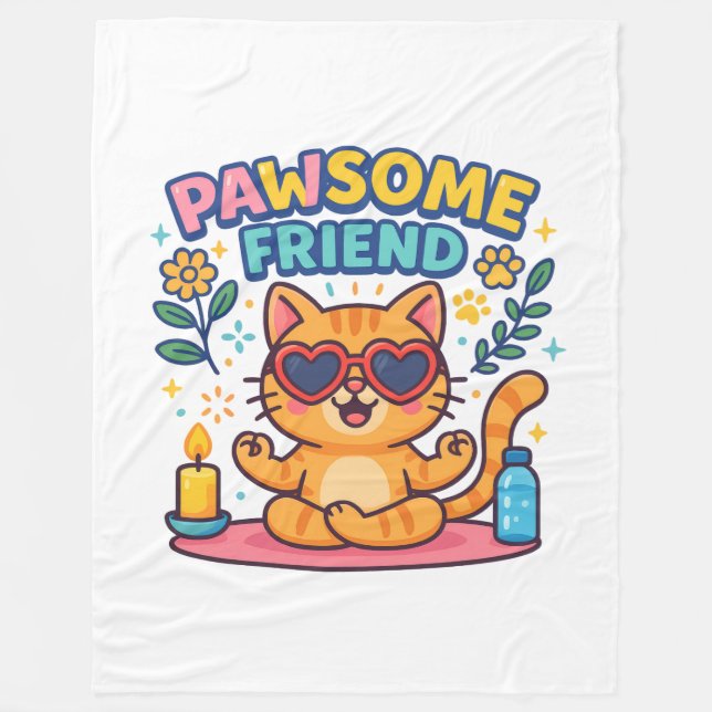 Pawsitive Vibes with Pawsome friend Cute Cat Lover Fleecefilt (Framsidan)