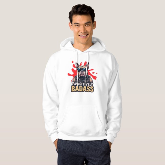 Pawsitively Badass Bulldog Coola Rolig hund Sweat Hoodie (Hel framsida)