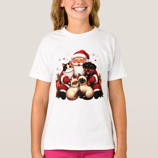 Pawsitively Cozy Christmas with Santa & Pets T Shirt (Framsida)