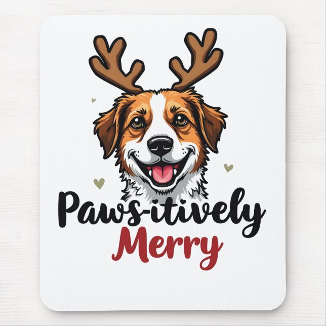 Pawsitively Merry Funny Jul Hund Reindeer Musmatta (Framsidan)