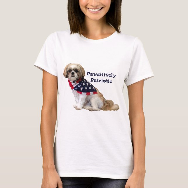Pawsitively patriotiska Shih Tzu Lhasa Apso T Shirt (Framsida)
