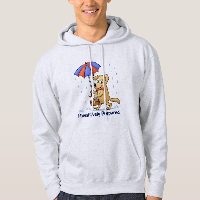 Pawsitively Prepared – Cute Dog with Umbrella Hoodie (Framsida)