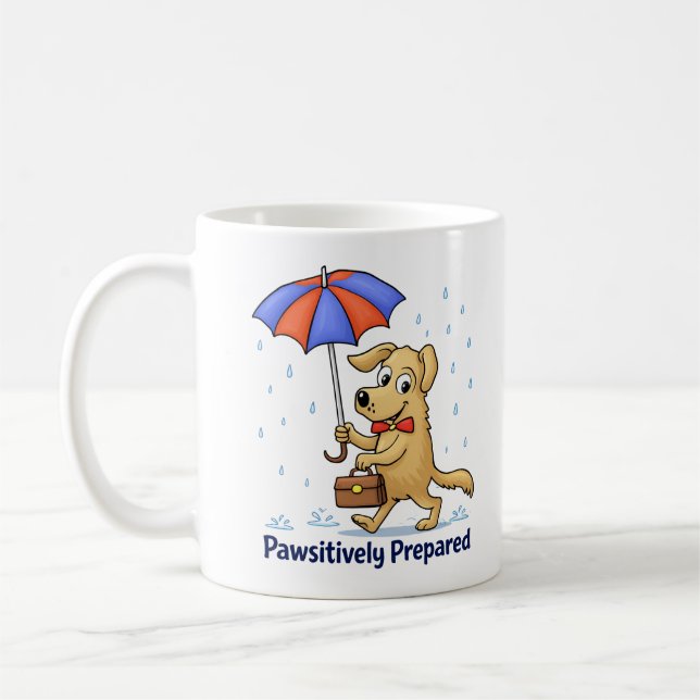 Pawsitively Prepared – Cute Dog with Umbrella Kaffemugg (Vänster)