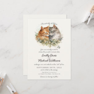 Pawsivt i Kärlek Romantic Cat lite Bröllop Inbjudningar