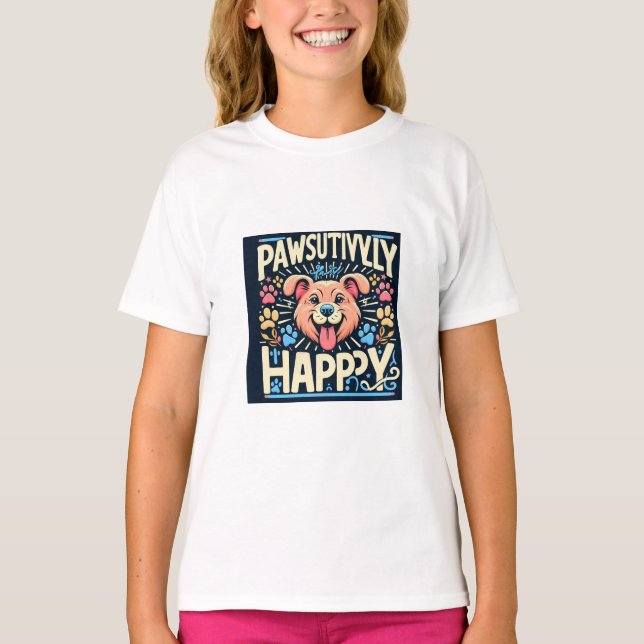 Pawsivt Lycklig T Shirt (Framsida)