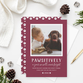 Pawsivt oförglömligt års Burgundy-Hund-foto Julkort