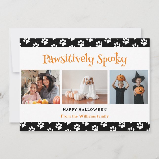 Pawsivt Spooky Black Pet Photo Halloween Julkort (Framsida)