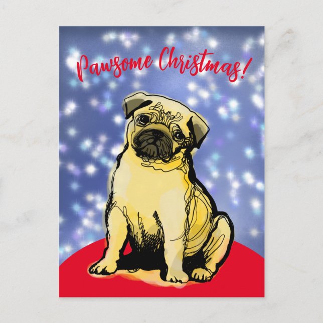 Pawsome christmas med lite pug! Vykort (Framsida)