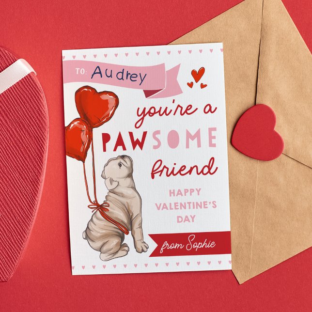 Pawsome Friend Hund Classroom Valentines day Card Inbjudningar (Skapare uppladdad)