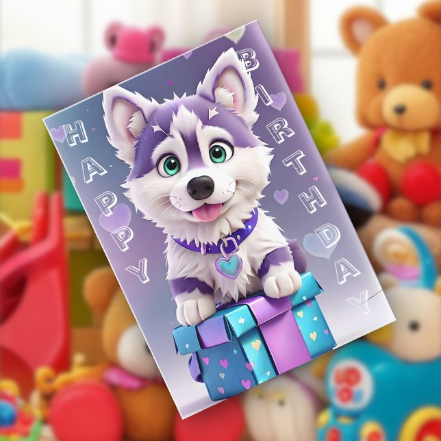 Pawsome Presenter Husky Puppy Celebrates Birthday Kort (Skapare uppladdad)