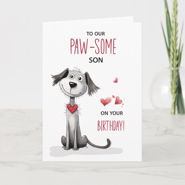 Pawsome Son Hund älskare Whimsical Birthday Kort (Framsida)