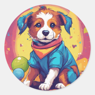 Pawsome Valp: Playful Hund Sticker Runt Klistermärke