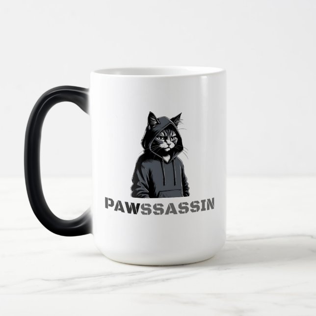 PAWSSASSIN Morphing Mug – Hood Cat in Disguise Magisk Mugg (Vänster)
