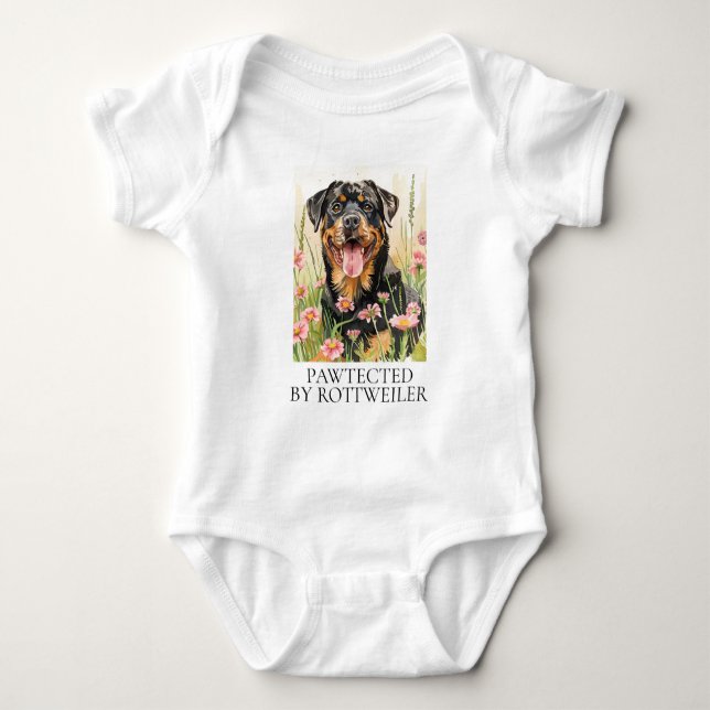 Pawteckad av Rottweiler – Bebis Bodypresent T Shirt (Framsida)