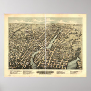 Pawtucket Rhode island 1891 Antique Panoramic Kart Poster