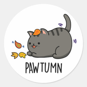 Pawtumn söt Autumn Kattunge Pun Runt Klistermärke