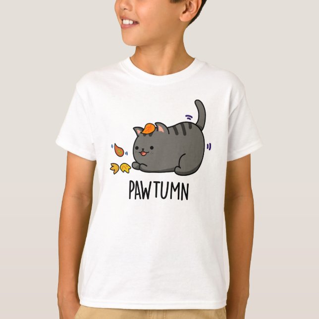 Pawtumn söt Autumn Kattunge Pun T Shirt (Framsida)