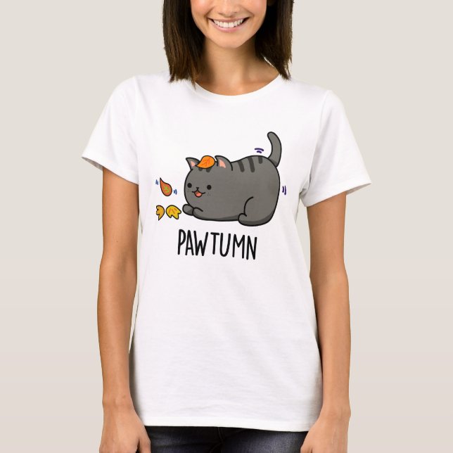 Pawtumn söt Autumn Kattunge Pun T Shirt (Framsida)