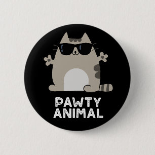 Pawty Animal Funny Party Cat Pun Mörk BG Knapp