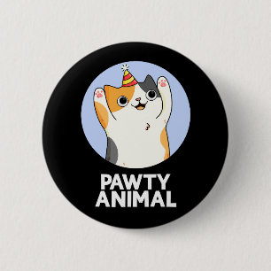 Pawty Animal Funny Party Cat Pun Mörk BG Knapp