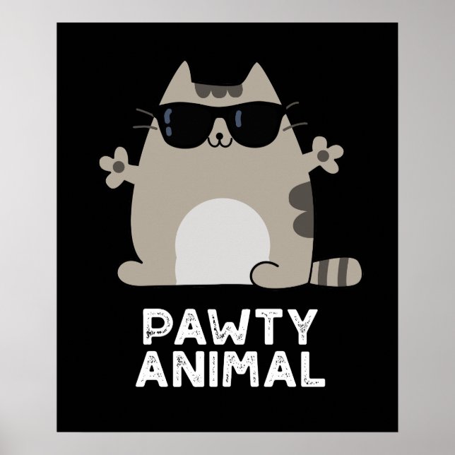 Pawty Animal Funny Party Cat Pun Mörk BG Poster (Framsidan)