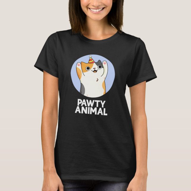 Pawty Animal Funny Party Cat Pun Mörk BG T Shirt (Framsida)
