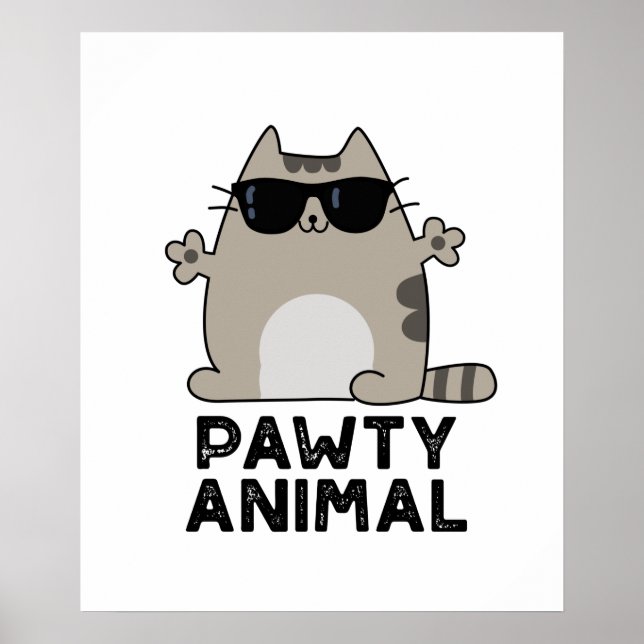 Pawty Animal Funny Party Cat Pun Poster (Framsidan)