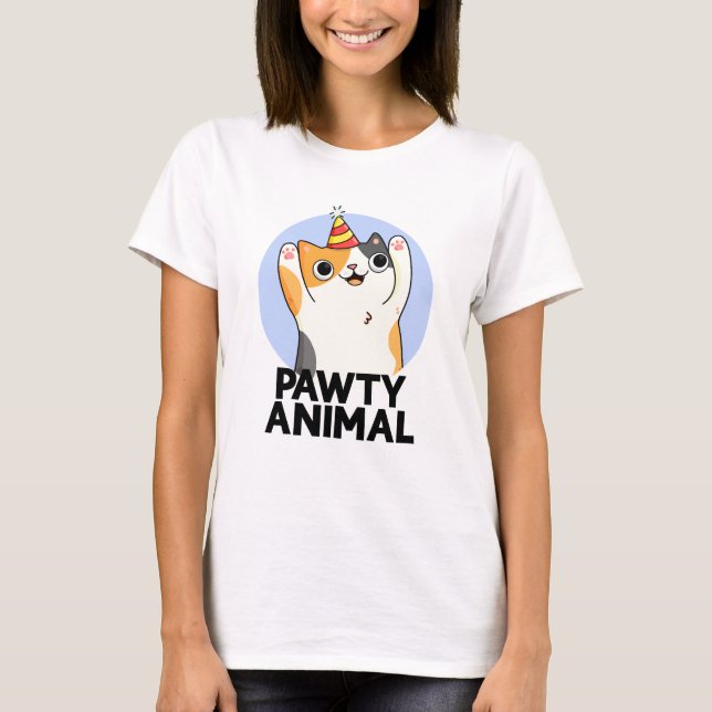 Pawty Animal Funny Party Cat Pun T Shirt (Framsida)