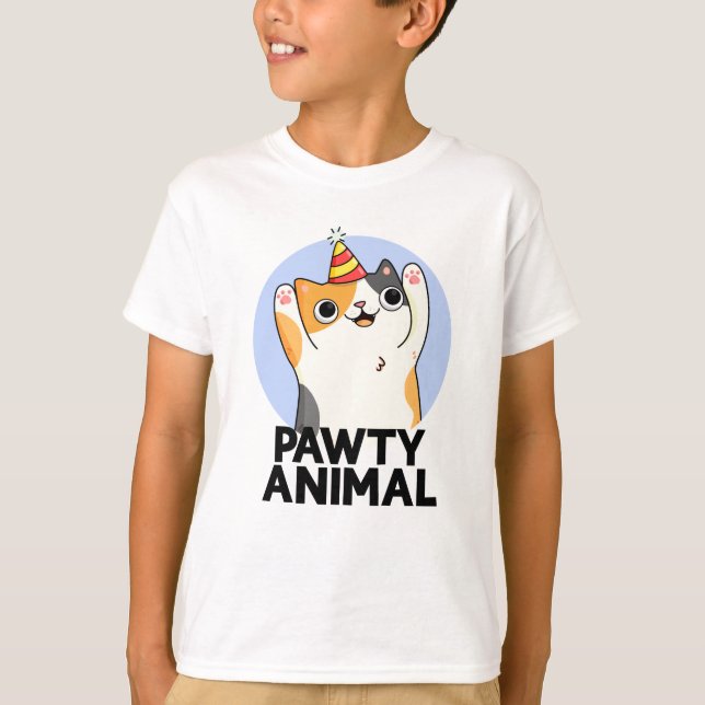 Pawty Animal Funny Party Cat Pun T Shirt (Framsida)