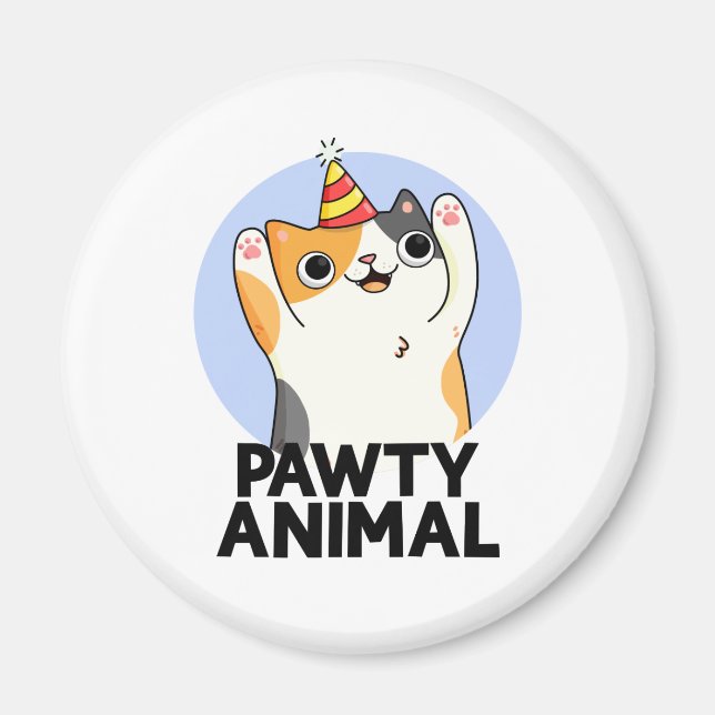 Pawty Animal Funny Party Hat Cat Pun Magnet (Framsidan)