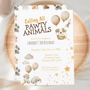 Pawty Animal Puppy Hund Birthday Inbjudningar