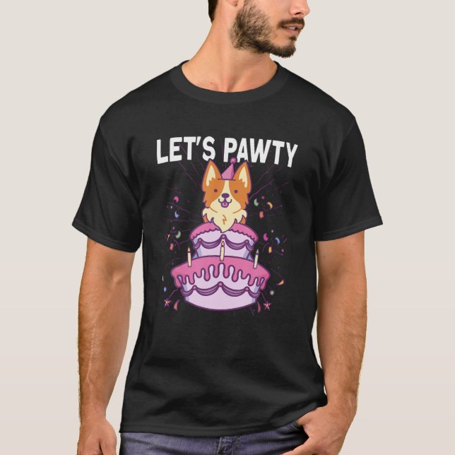 Pawty bday Barns födelsedag Corgi Hund T Shi Shirt (Framsida)