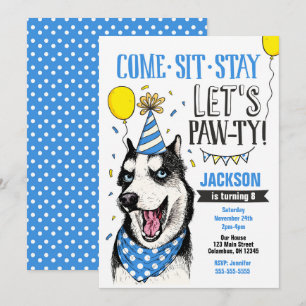 Pawty Birthday-inbjudan Hund Puppy Husky Inbjudningar