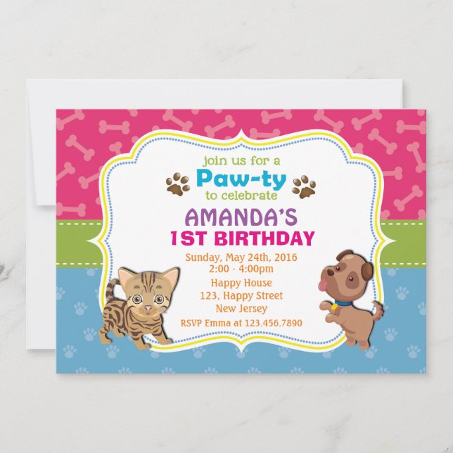 Pawty Birthday-inbjudan Inbjudningar (Framsida)