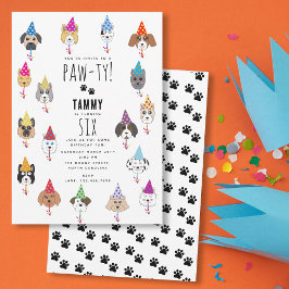 Pawty Cute Birthday Party Hundar Inbjudningar