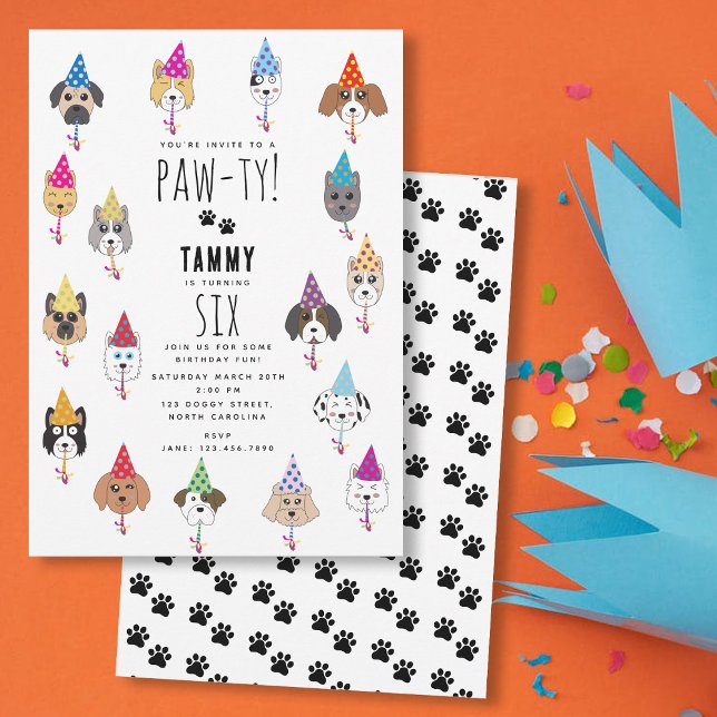 Pawty Cute Birthday Party Hundar Inbjudningar (Pawty Cute Birthday Party Dogs Invitation)