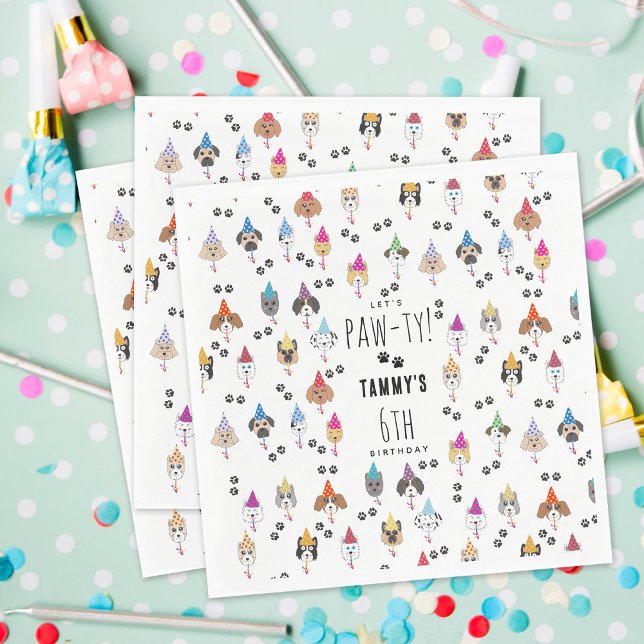Pawty Cute Birthday Party Hundar Pappersservett (Pawty Cute Birthday Party Dogs Napkins)