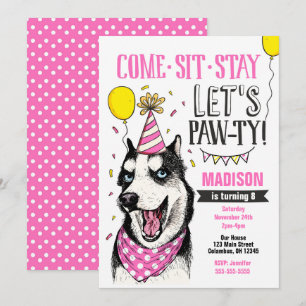 Pawty Födelsedagsinbjudan Hund Valp Husky Flicka Inbjudningar